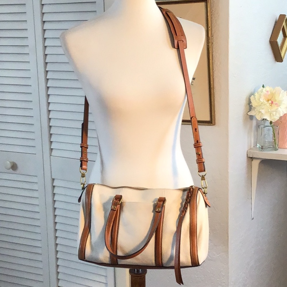 Fossil leather satchel with crossbody strap